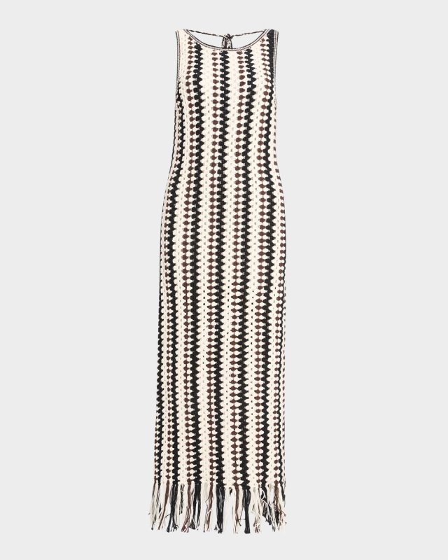 Natalie Striped Fringe-Hem Crochet Midi Dress